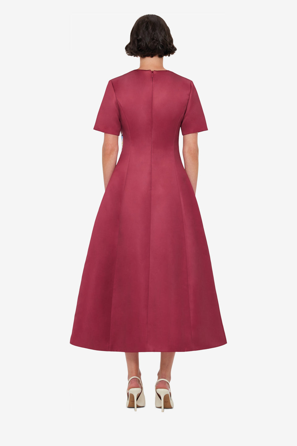 Exclusive LEO LIN Caroline Short Sleeve Midi Dress - Lily Print in Burgundy