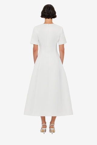 Exclusive LEO LIN Caroline Short Sleeve Midi Dress - Lily Print in Snow