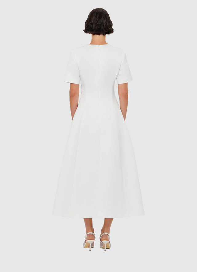Exclusive LEO LIN Caroline Short Sleeve Midi Dress - Lily Print in Snow