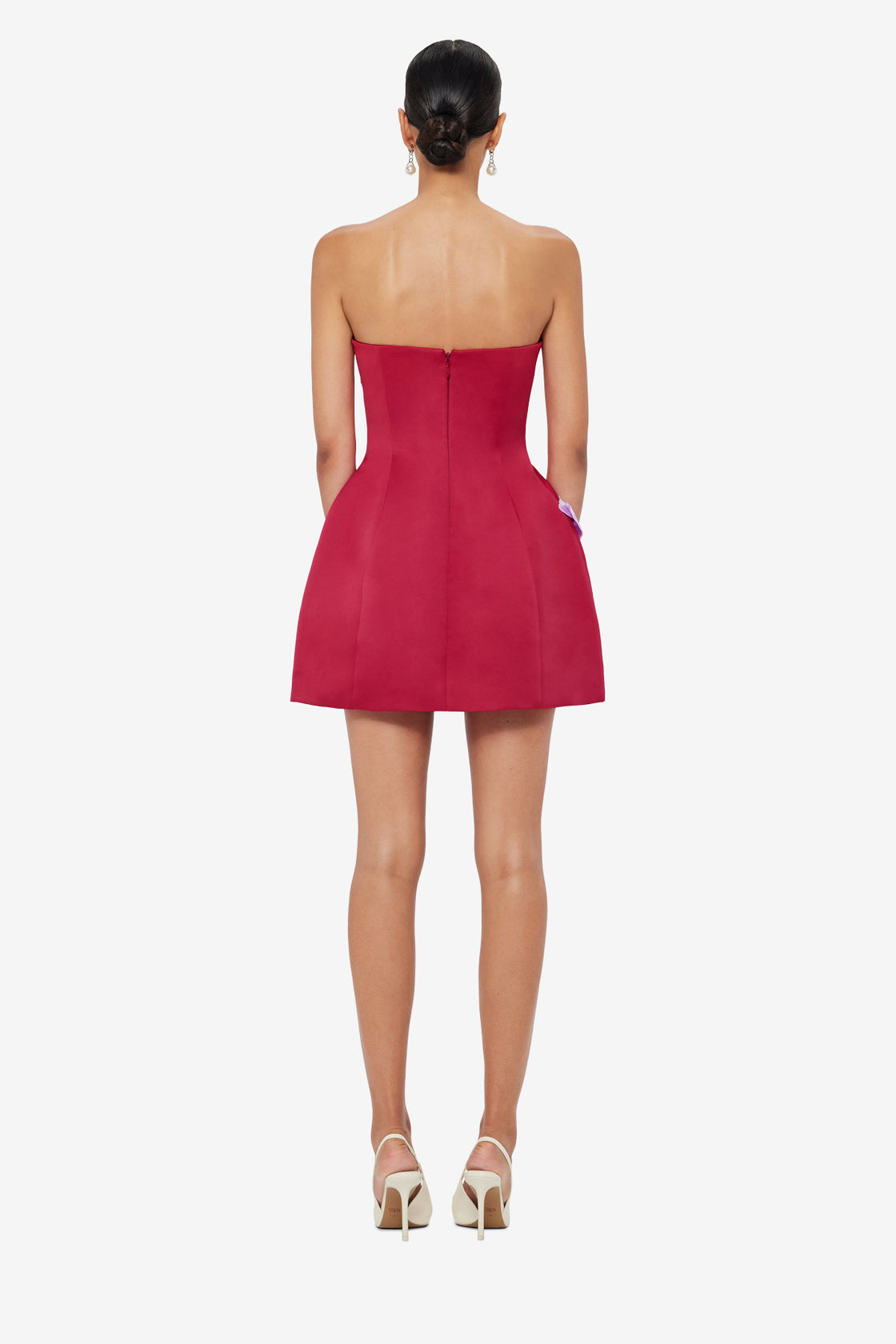 Exclusive LEO LIN Rosario Appliqué Floral Bustier Mini Dress - Lily Print in Oxblood