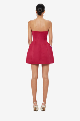 Exclusive LEO LIN Rosario Appliqué Floral Bustier Mini Dress - Lily Print in Oxblood