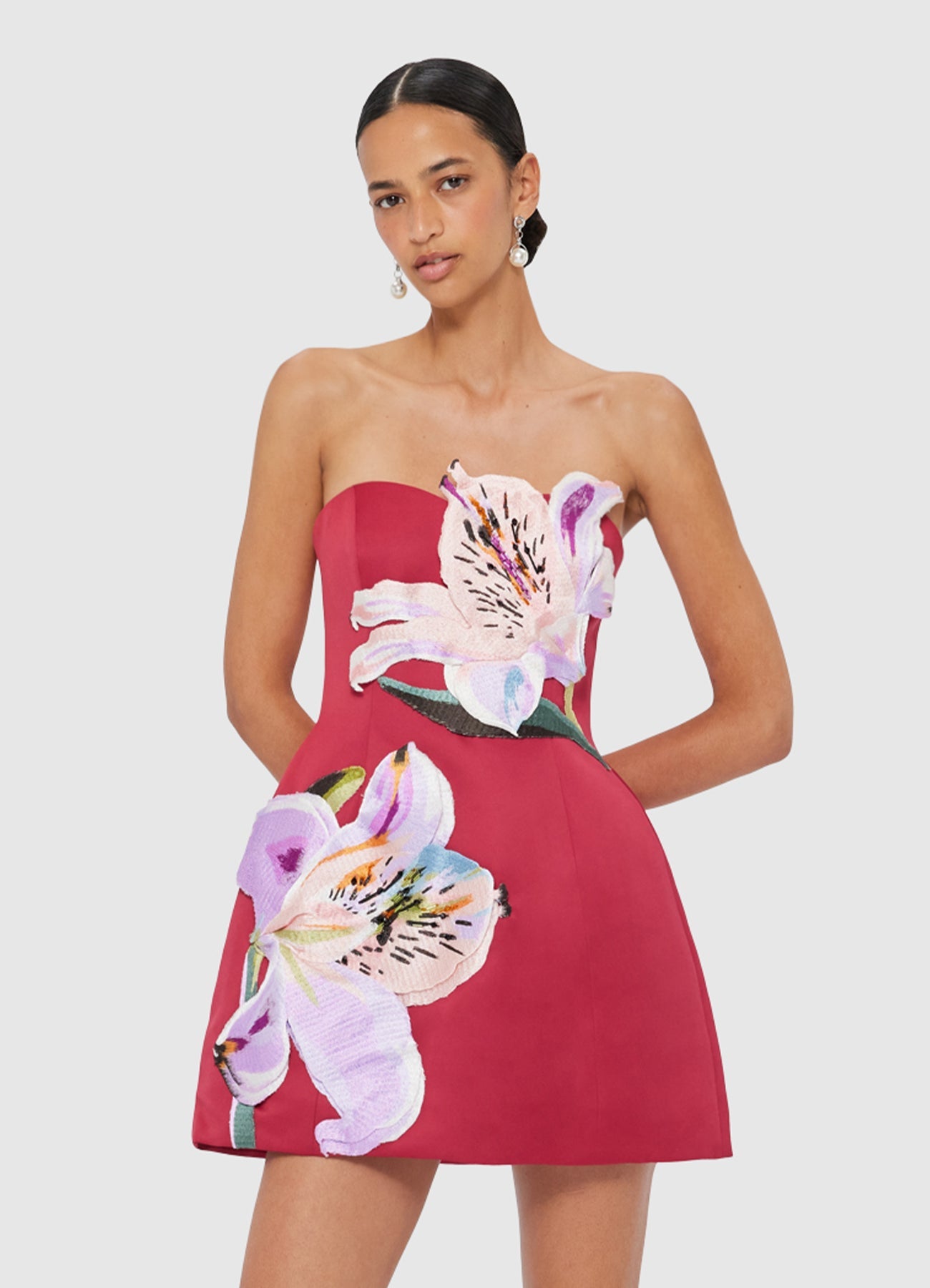 Rosario Appliqué Floral Bustier Mini Dress - Lily Print in