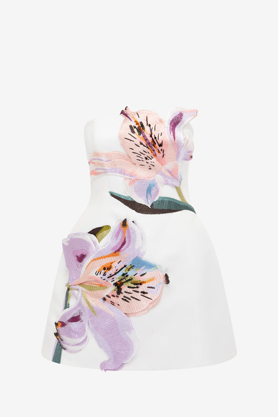 Exclusive LEO LIN Rosario Applique Floral Bustier Mini Dress - Lily Print in Snow
