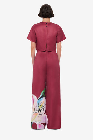 Elisha Wide Leg Pants - Lily Print in Burgundy Pants