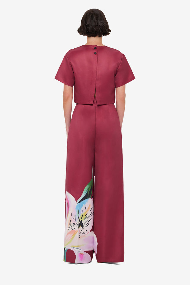 Exclusive LEO LIN Elisha Wide Leg Pants - Lily Print in Burgundy