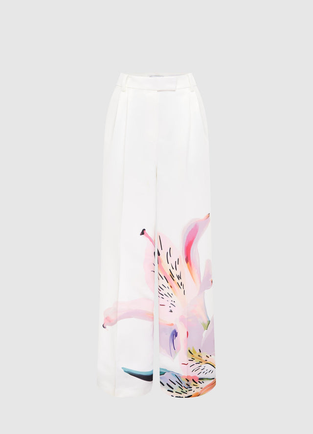Exclusive LEO LIN Elisha Wide Leg Pants - Lily Print in Snow
