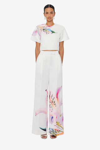 Exclusive LEO LIN Elisha Wide Leg Pants - Lily Print in Snow