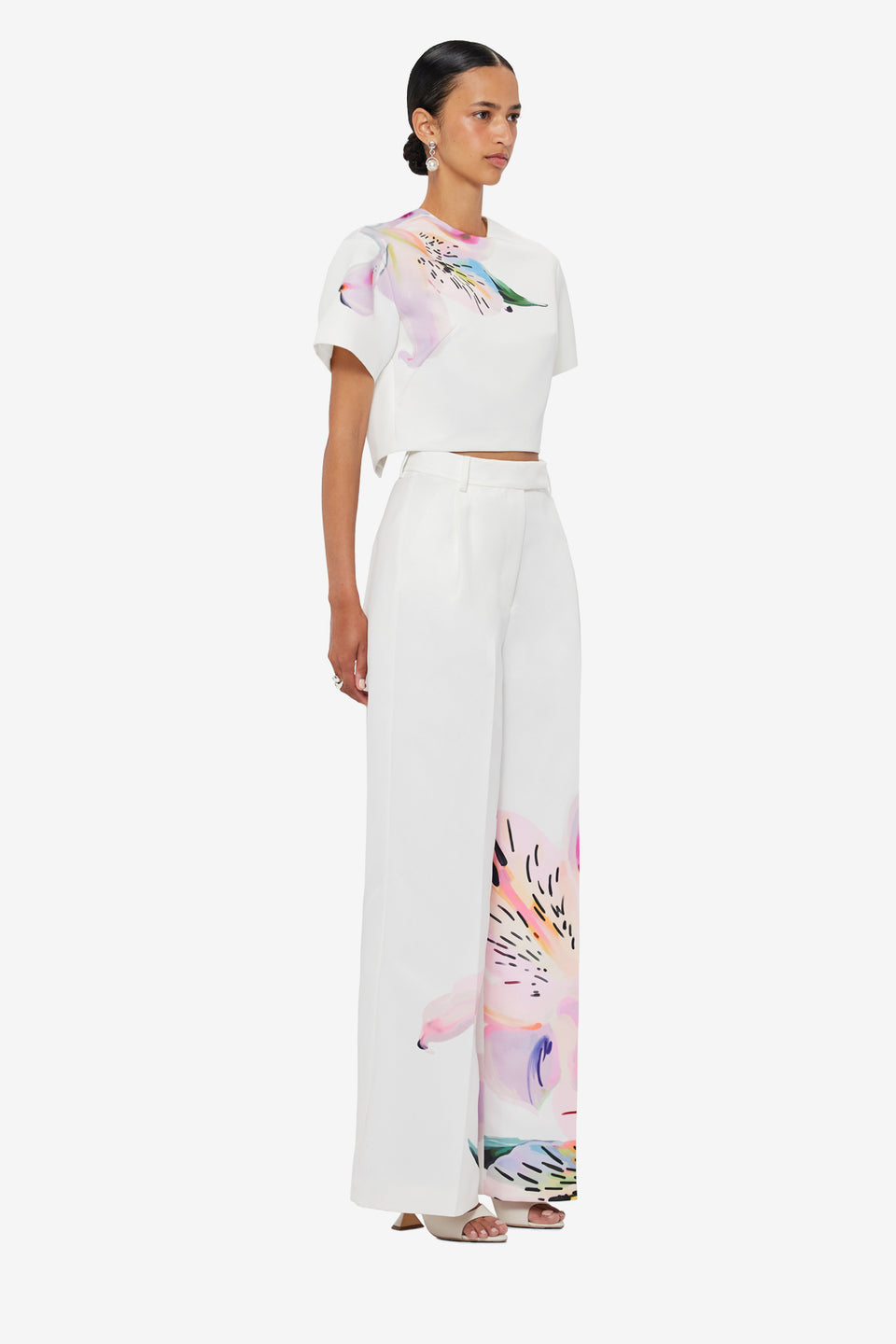 Exclusive LEO LIN Elisha Wide Leg Pants - Lily Print in Snow