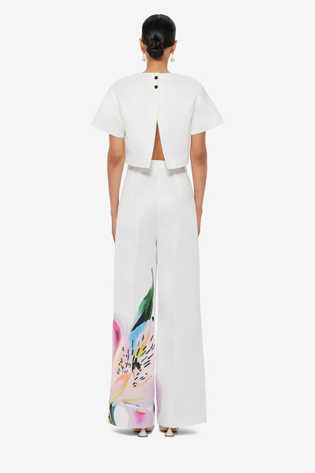 Exclusive LEO LIN Elisha Wide Leg Pants - Lily Print in Snow