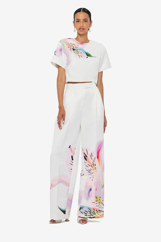 Exclusive LEO LIN Elisha Wide Leg Pants - Lily Print in Snow