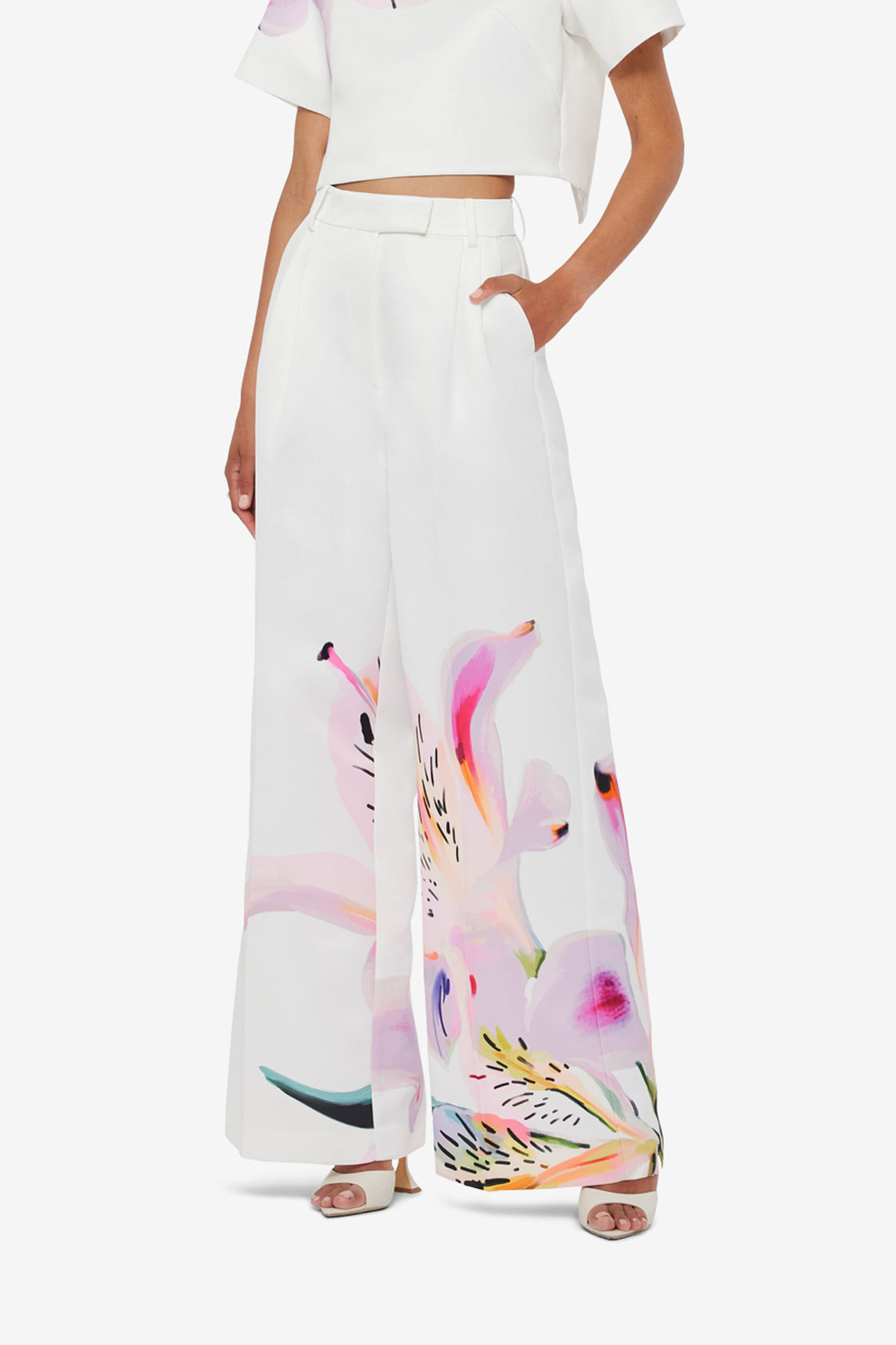 Exclusive LEO LIN Elisha Wide Leg Pants - Lily Print in Snow