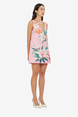 Exclusive LEO LIN Kaelyn V Neck Mini Dress - Lavish Print in Pink