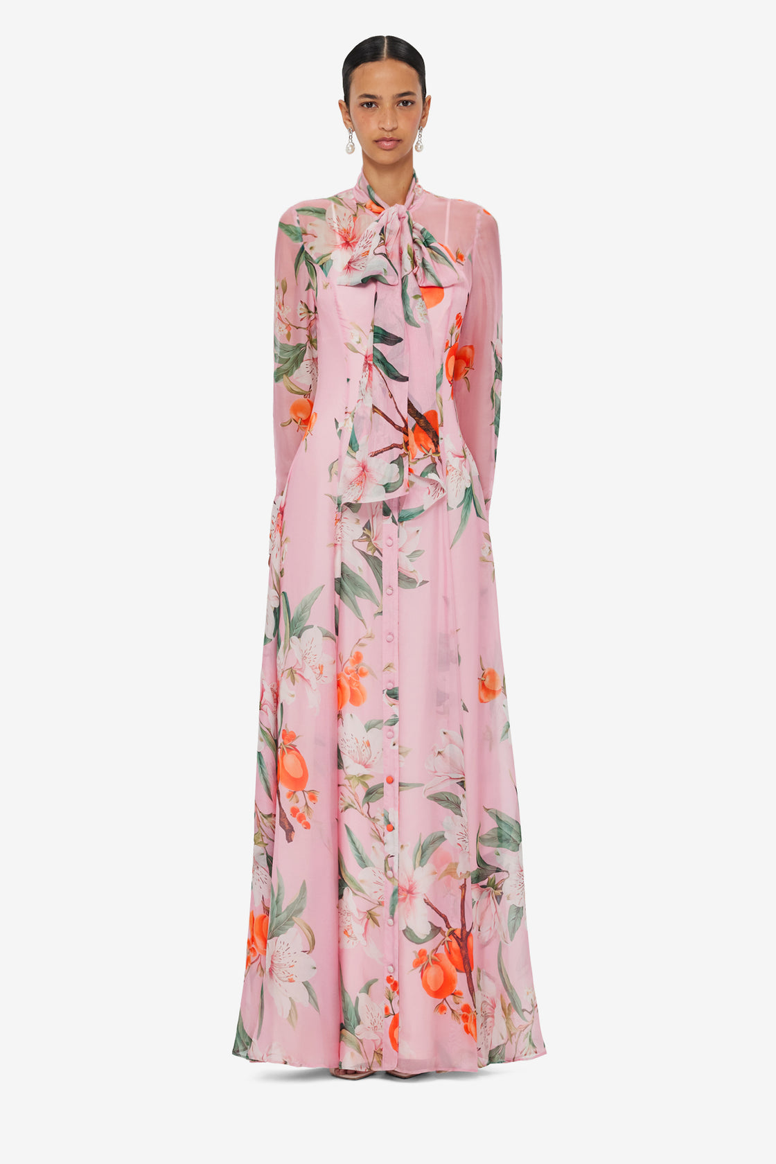 Exclusive LEO LIN Lilith Tie Neck Maxi Dress - Lavish Print in Pink