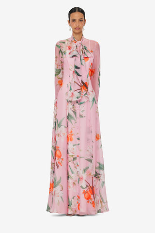 Exclusive LEO LIN Lilith Tie Neck Maxi Dress - Lavish Print in Pink