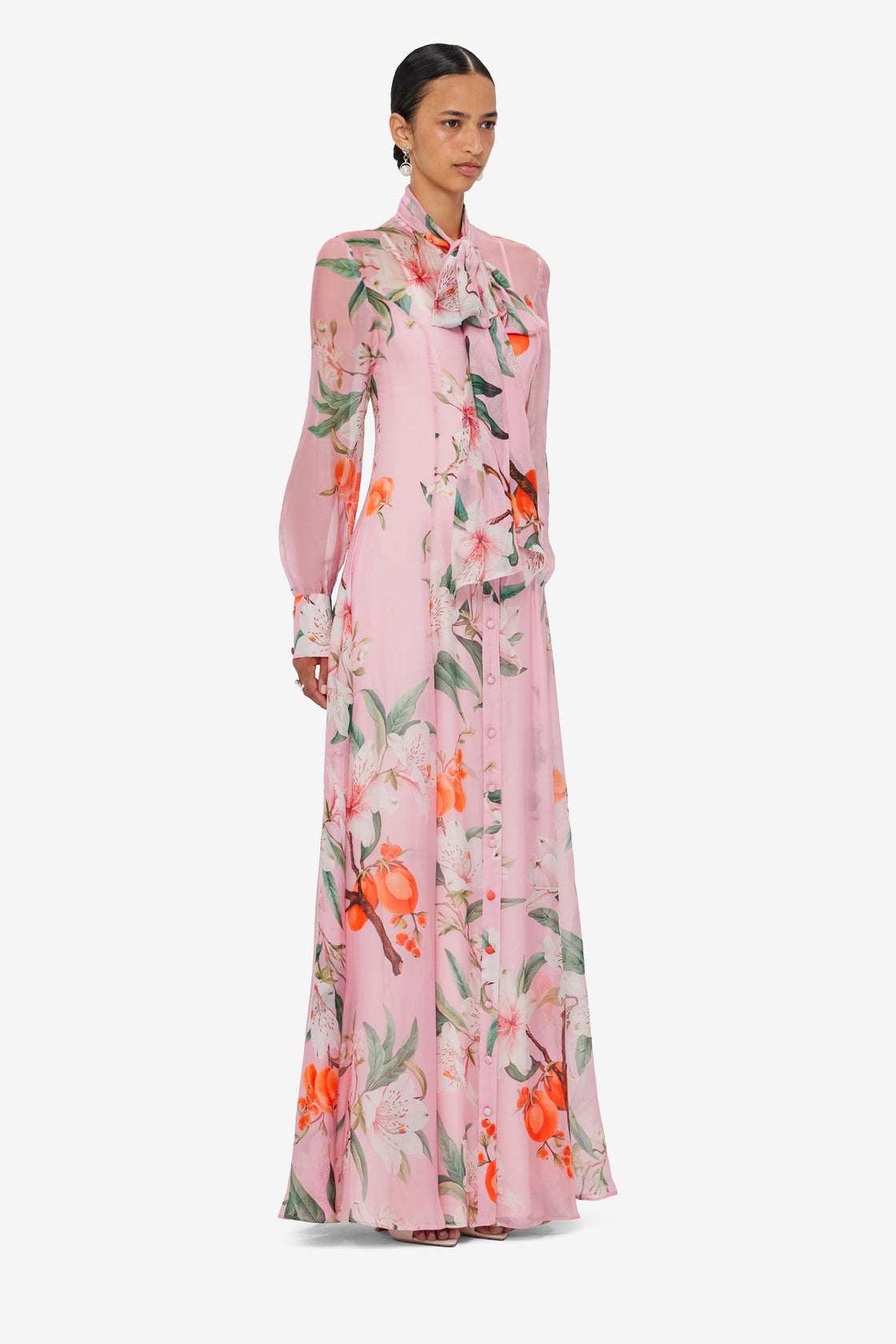 Exclusive LEO LIN Lilith Tie Neck Maxi Dress - Lavish Print in Pink