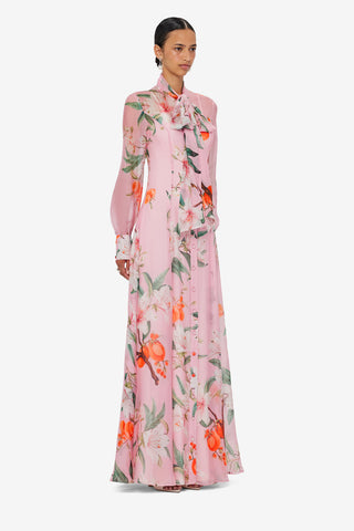 Exclusive LEO LIN Lilith Tie Neck Maxi Dress - Lavish Print in Pink