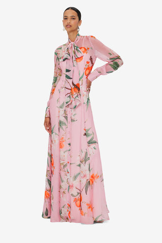 Exclusive LEO LIN Lilith Tie Neck Maxi Dress - Lavish Print in Pink