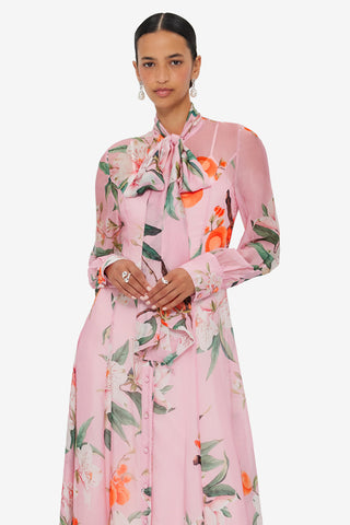 Exclusive LEO LIN Lilith Tie Neck Maxi Dress - Lavish Print in Pink