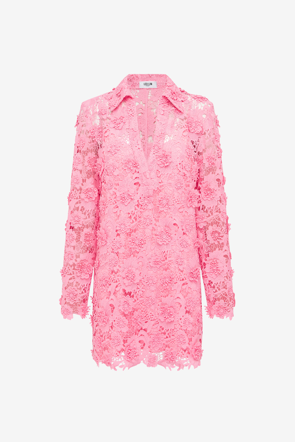 Exclusive LEO LIN Acacia Lace Shirt Mini Dress - Bubblegum