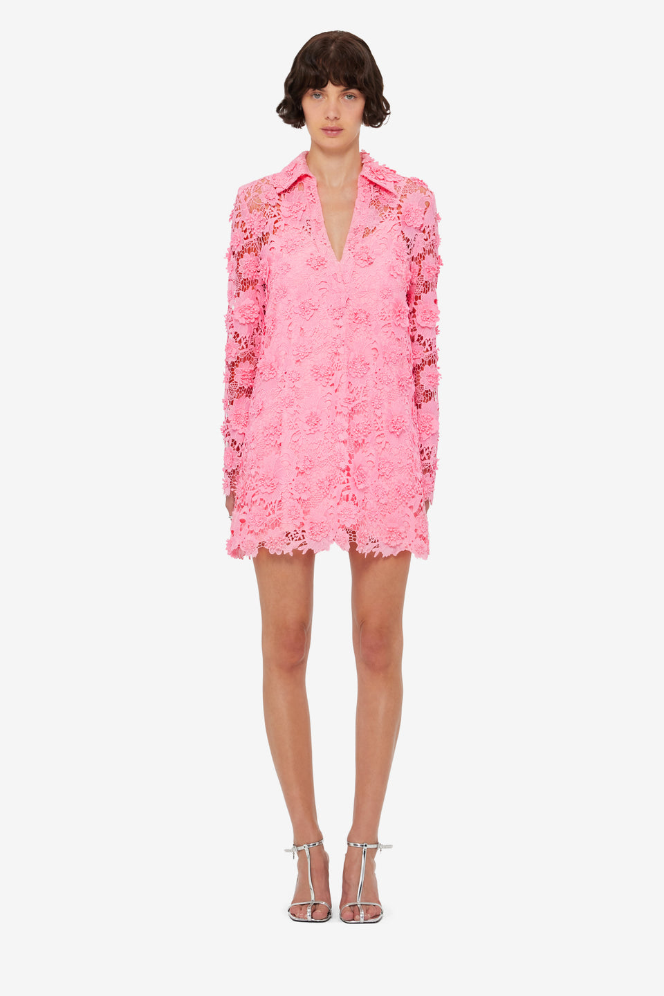 Exclusive LEO LIN Acacia Lace Shirt Mini Dress - Bubblegum