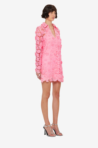 Exclusive LEO LIN Acacia Lace Shirt Mini Dress - Bubblegum