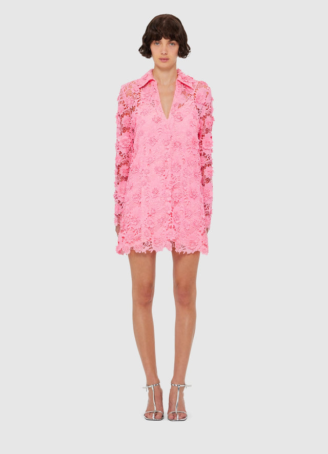 Exclusive LEO LIN Acacia Lace Shirt Mini Dress - Bubblegum