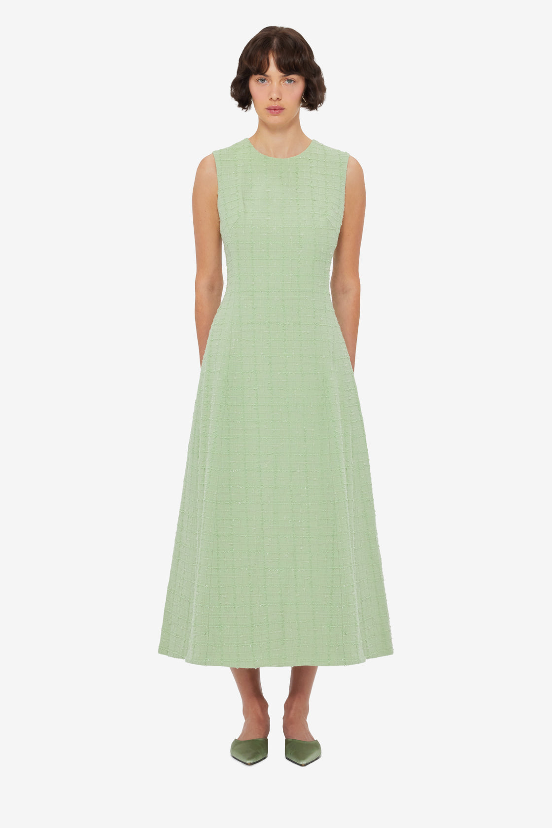 Exclusive LEO LIN Cleo Tweed Midi Dress - Caledon Green