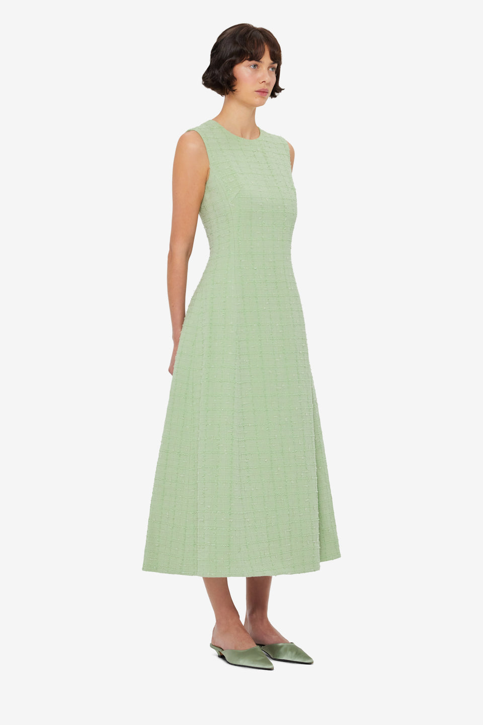 Exclusive LEO LIN Cleo Tweed Midi Dress - Caledon Green
