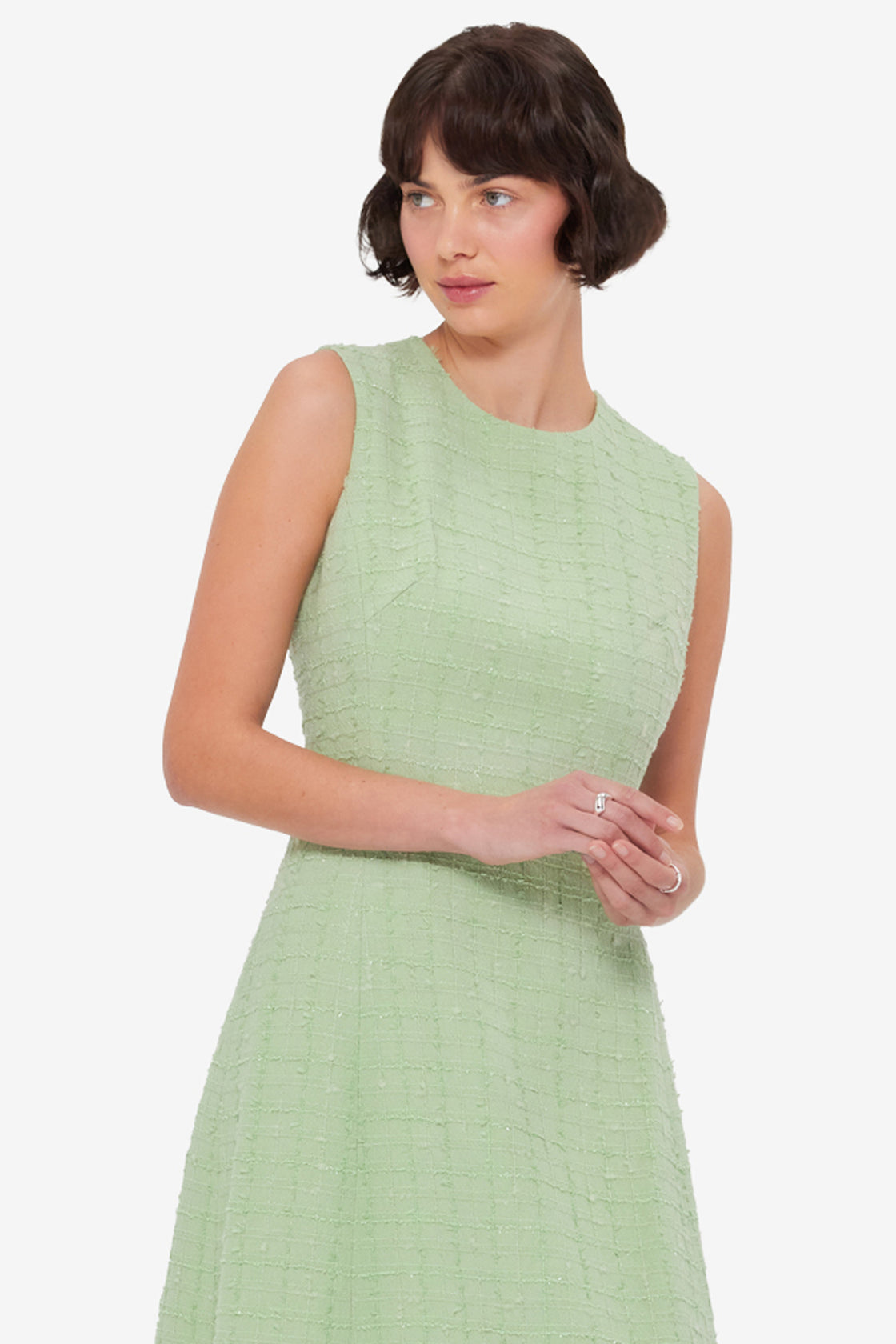 Exclusive LEO LIN Cleo Tweed Midi Dress - Caledon Green