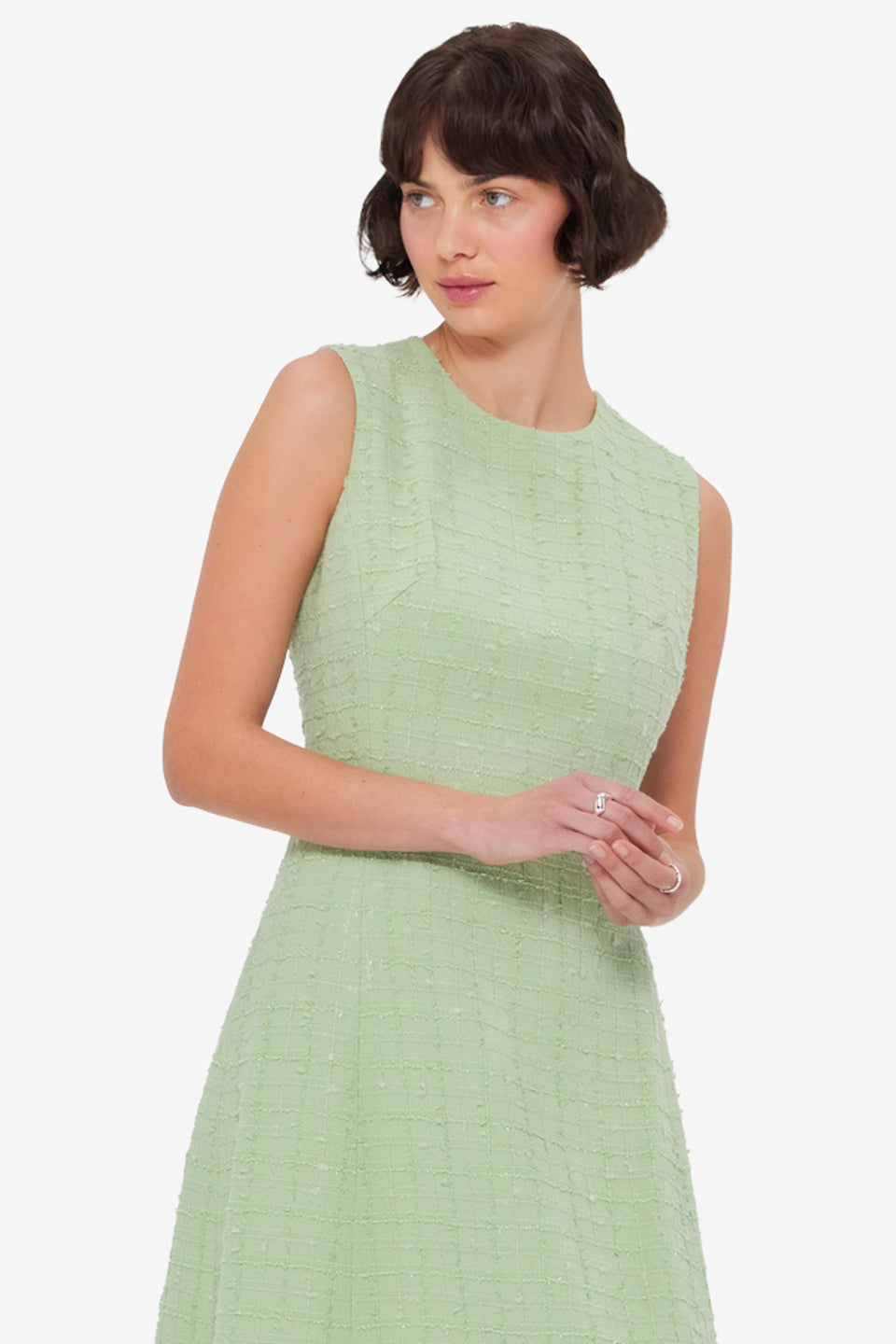 Exclusive LEO LIN Cleo Tweed Midi Dress - Caledon Green