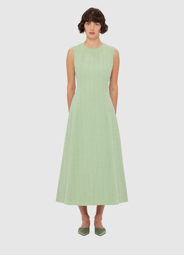Exclusive LEO LIN Cleo Tweed Midi Dress - Caledon Green