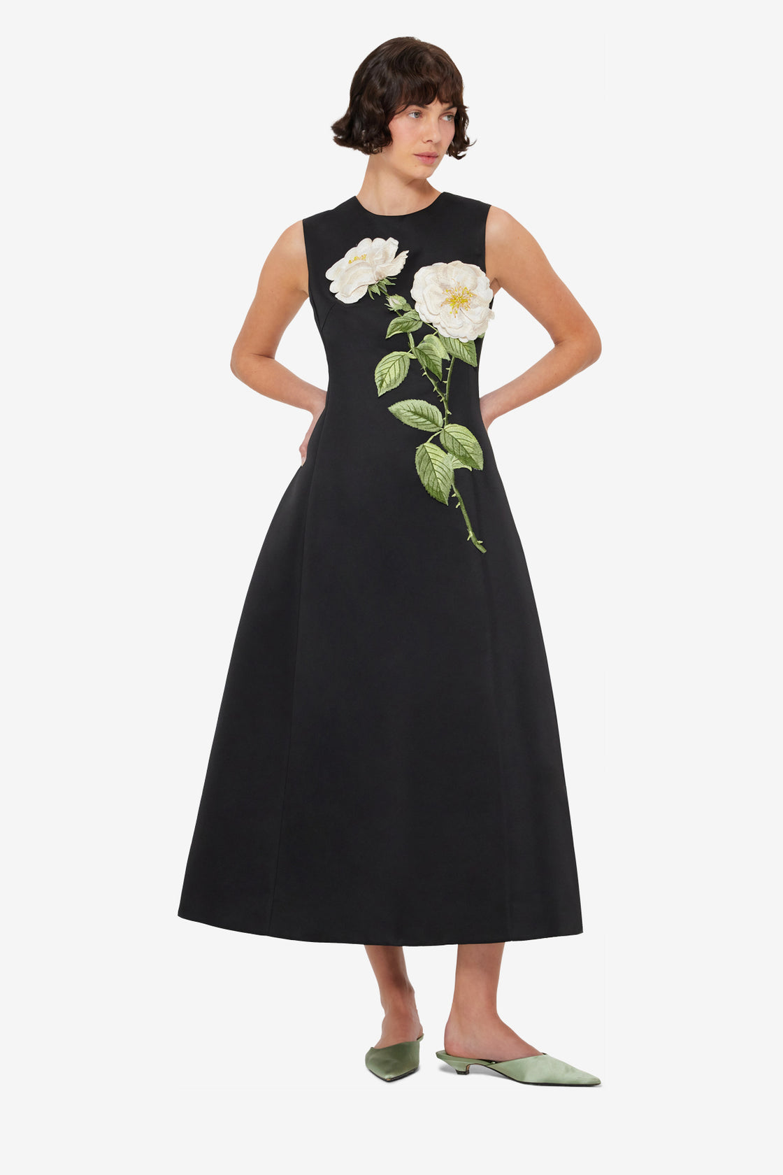 Exclusive LEO LIN Cleo Embellished Sleeveless Midi Dress - White Rose Print