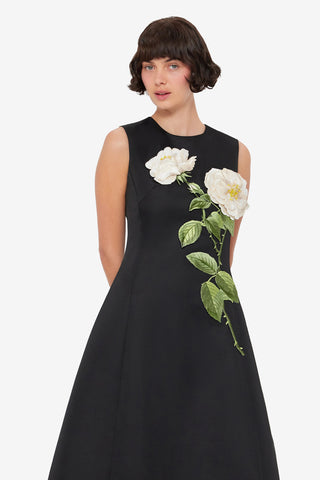 Cleo Embellished Sleeveless Midi Dress - White Rose Print LEO LIN Cleo Embellished Sleeveless Midi Dress - White Rose Print LEO LIN