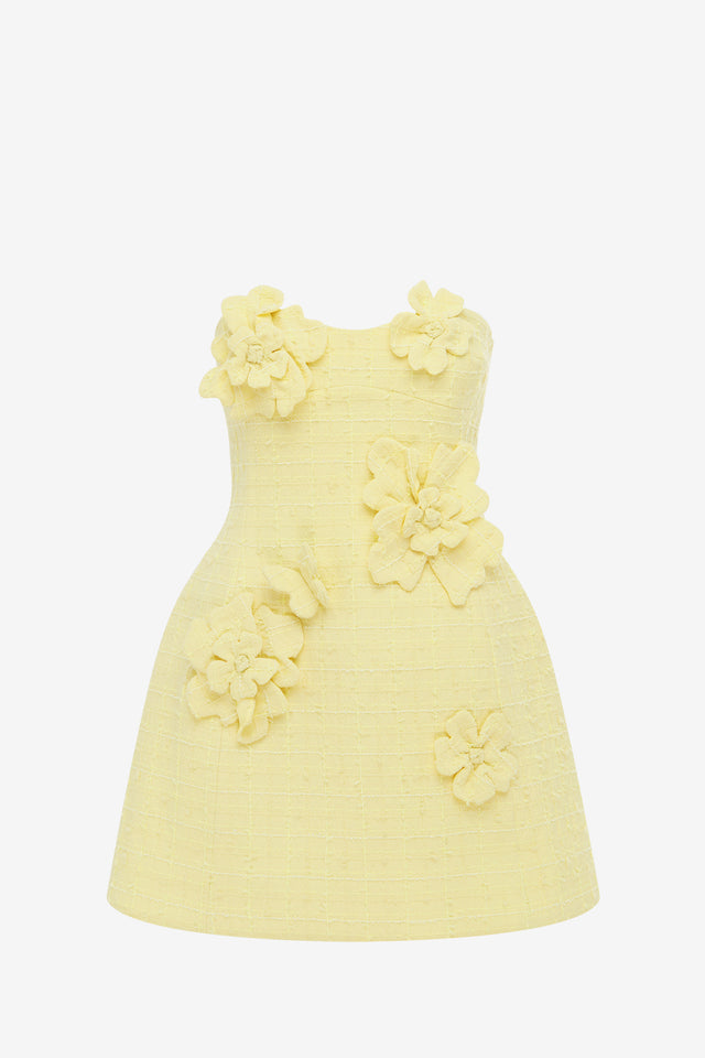Exclusive LEO LIN Rosario Tweed Petal Bustier Mini Dress - Sorbet Yellow