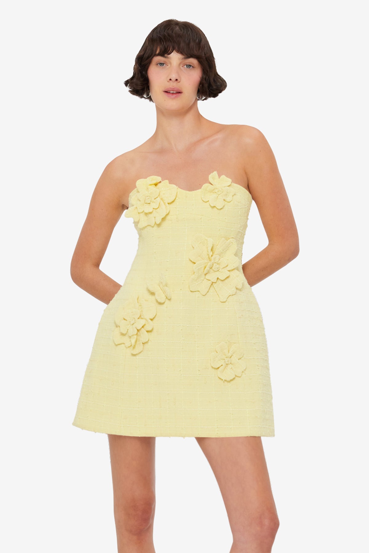 Rosario Tweed Petal Bustier Mini Dress - Sorbet Yellow – LEO LIN