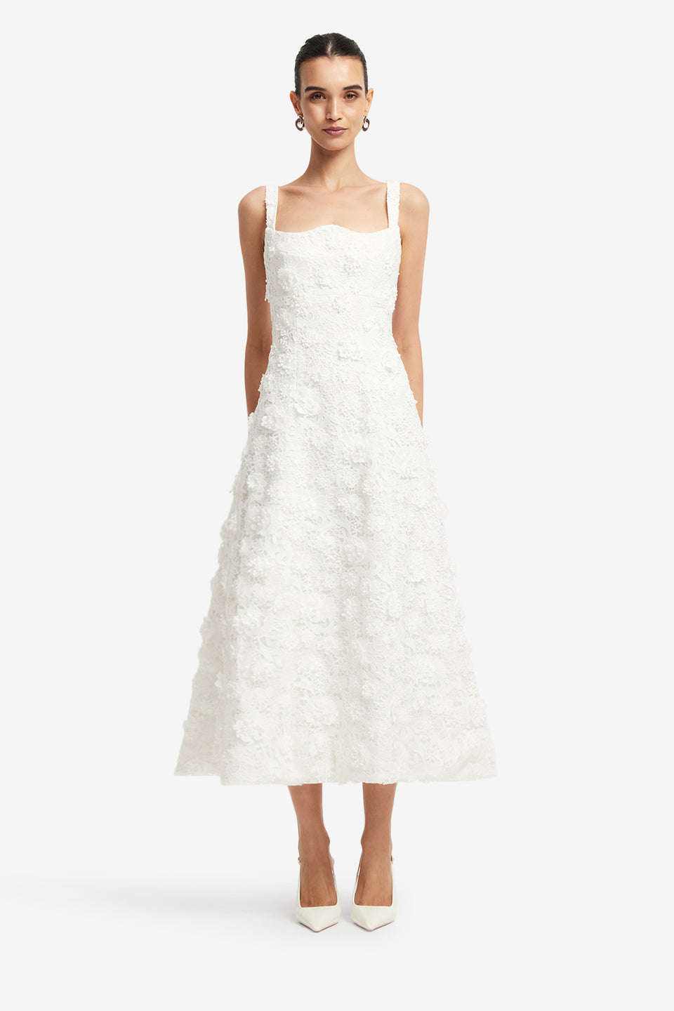 Exclusive LEO LIN Odette Lace Midi Dress - Snow
