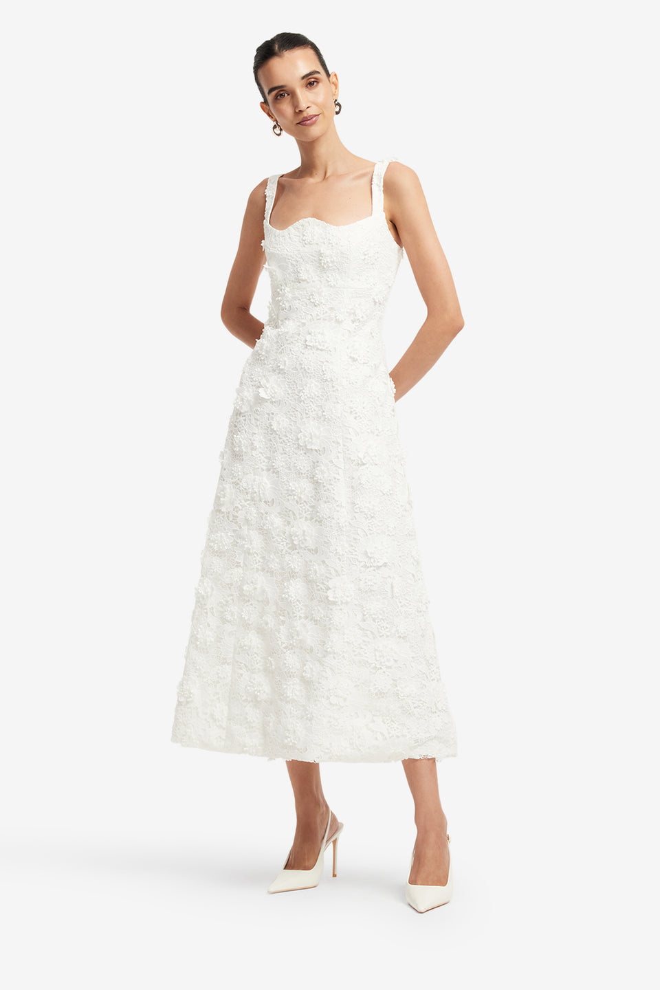 Exclusive LEO LIN Odette Lace Midi Dress - Snow
