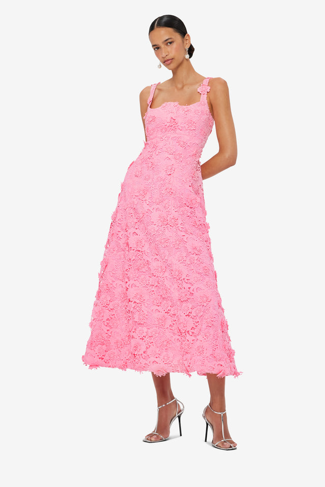 Exclusive LEO LIN Odette Lace Midi Dress - Bubblegum