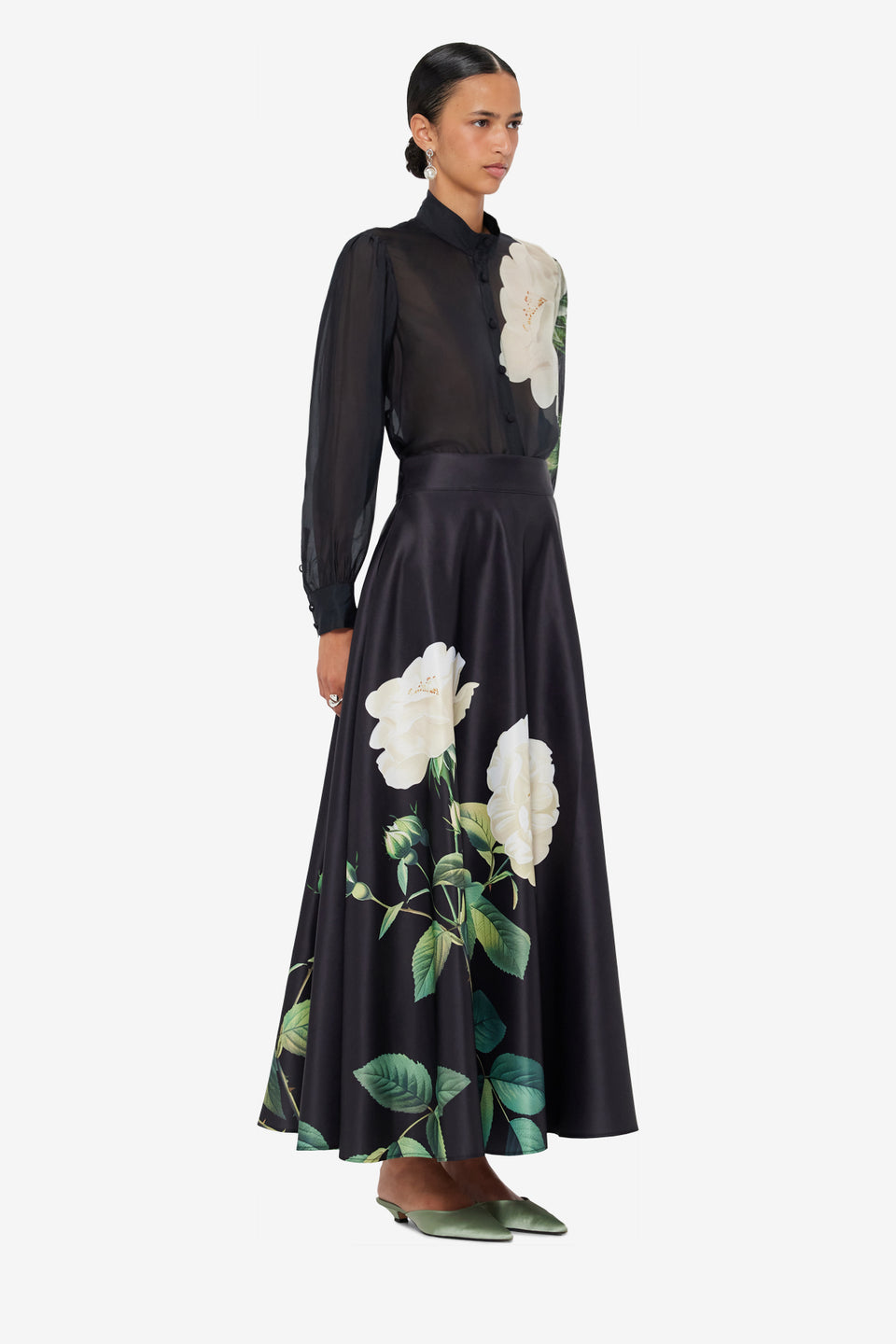 Exclusive LEO LIN Rosalyn Maxi Skirt - White Rose Print