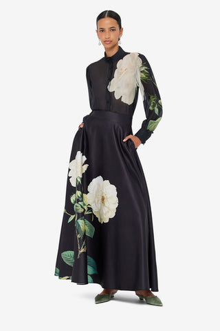 Exclusive LEO LIN Rosalyn Maxi Skirt - White Rose Print