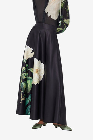 Exclusive LEO LIN Rosalyn Maxi Skirt - White Rose Print
