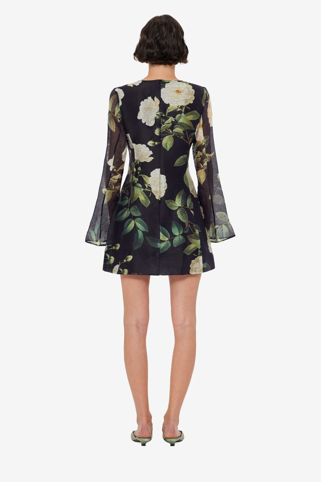 Exclusive LEO LIN Suzanne Bell Sleeve Mini Dress - White Rose Print