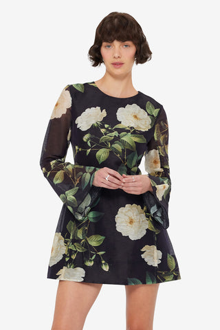 Exclusive LEO LIN Suzanne Bell Sleeve Mini Dress - White Rose Print