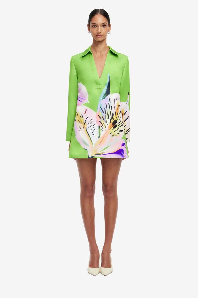 Exclusive LEO LIN Acacia Shirt Mini Dress - Lily Print in Parakeet