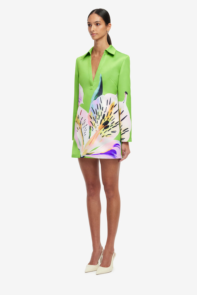 Exclusive LEO LIN Acacia Shirt Mini Dress - Lily Print in Parakeet