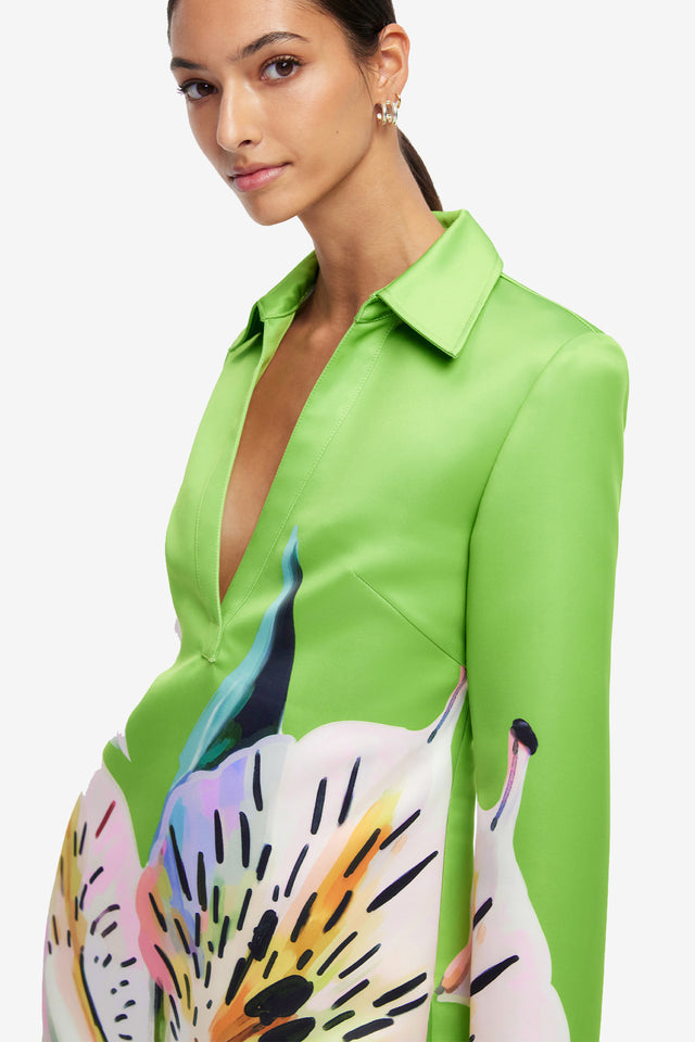 Exclusive LEO LIN Acacia Shirt Mini Dress - Lily Print in Parakeet