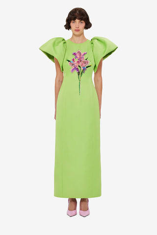 Exclusive LEO LIN Lucinda Embellished Maxi Dress in Lily Print in Parakeet