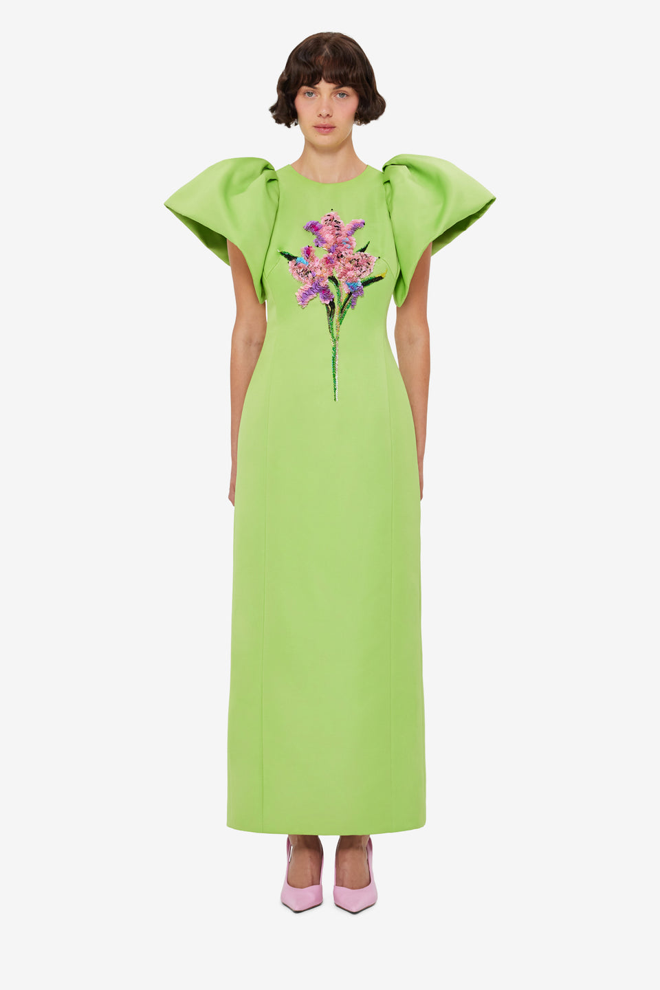 Exclusive LEO LIN Lucinda Embellished Maxi Dress in Lily Print in Parakeet