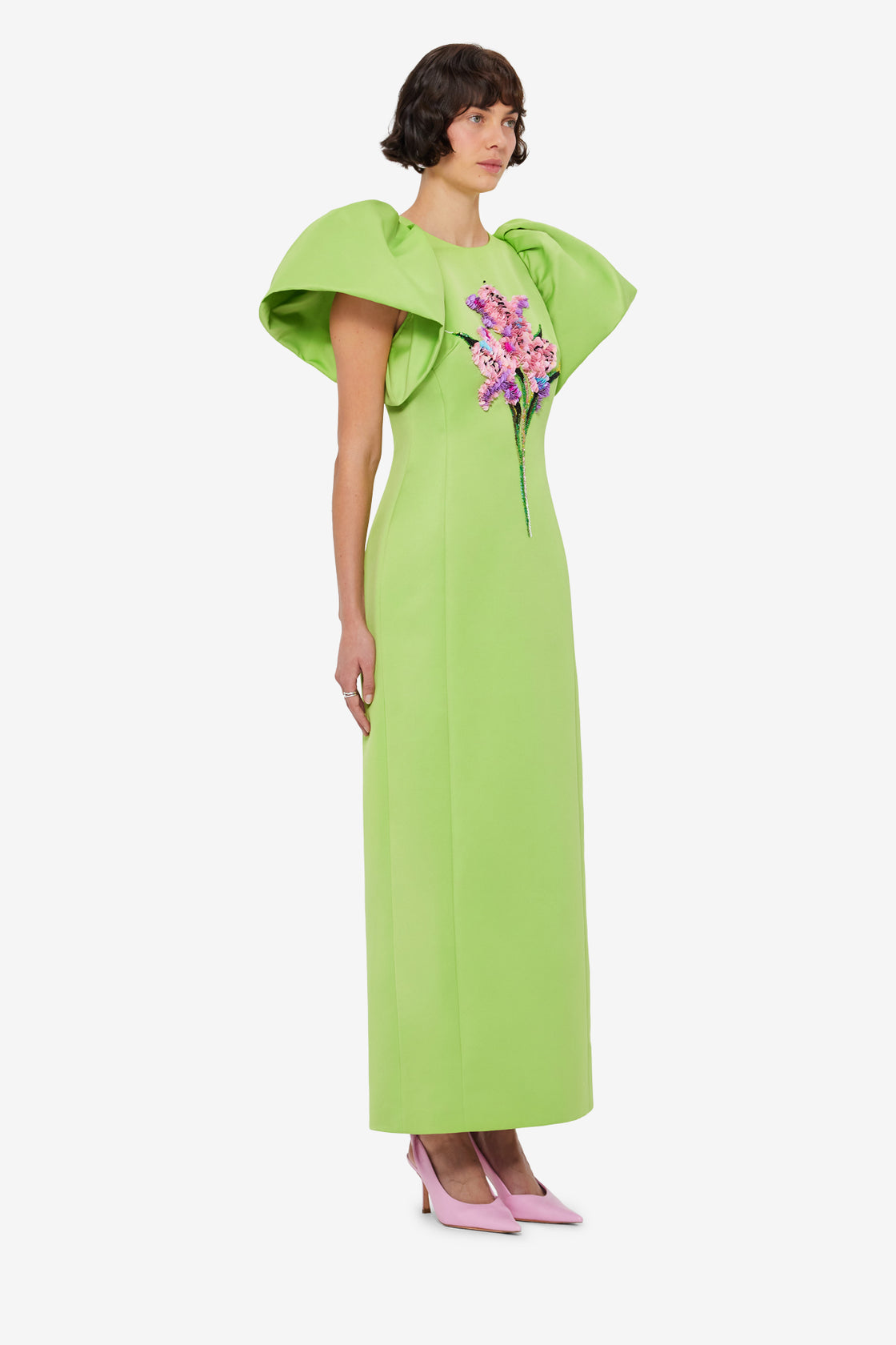 Exclusive LEO LIN Lucinda Embellished Maxi Dress in Lily Print in Parakeet