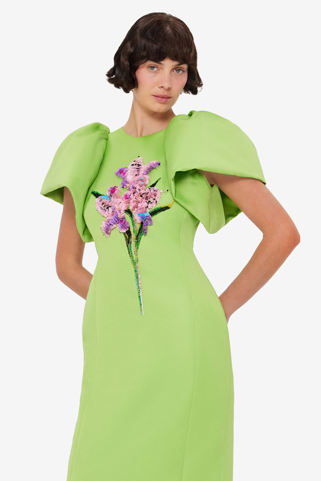 Exclusive LEO LIN Lucinda Embellished Maxi Dress in Lily Print in Parakeet